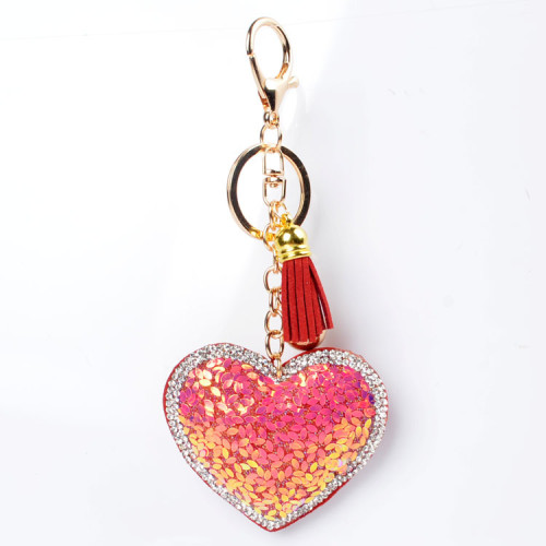 New high-end PU diamond heart-shaped tassel keychain pendant fashionable Valentine's Day gift