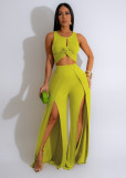 Fashion casual set with split vest and wide leg pants, two-piece set for women