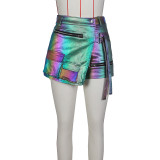 Women's Summer Fashion High Elastic Irregular Multi Pocket Workwear A-line Shorts