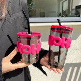 Glass Straw Cup Ins Wind Letter Advertising Gift Water Cup Printing