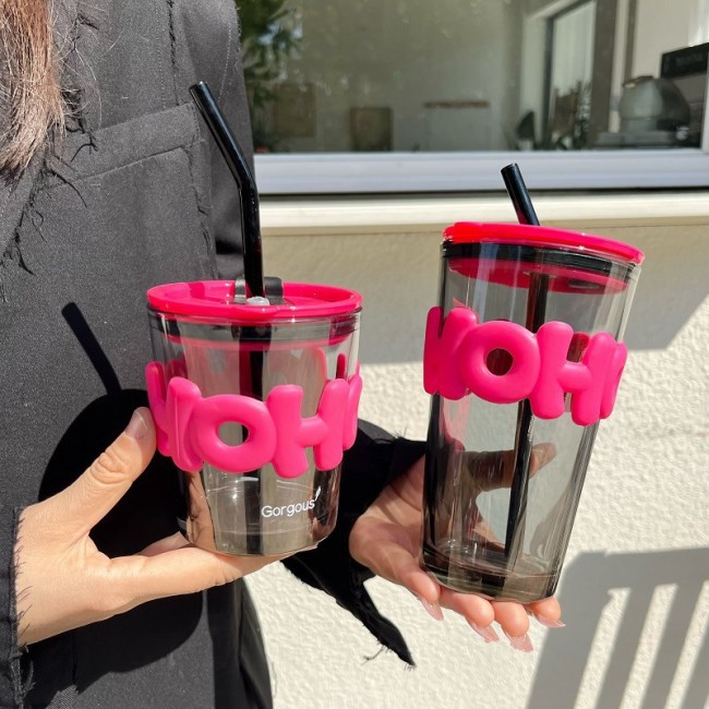 Glass Straw Cup Ins Wind Letter Advertising Gift Water Cup Printing