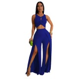 Fashion casual set with split vest and wide leg pants, two-piece set for women