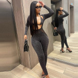 Mesh splicing hanging neck slimming and hip lifting fashionable jumpsuit
