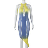 Women's New Integrated Color Contrast Hollow High Elastic Street Personalized Dress for Women