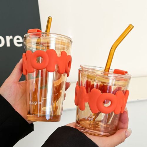 Glass Straw Cup Ins Wind Letter Advertising Gift Water Cup Printing