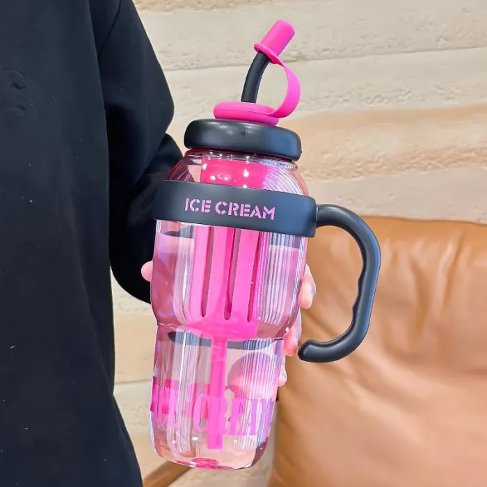 Giant plastic water cup with large capacity, female office drinking water, coffee cup, outdoor tea, straw, and ice cream cup
