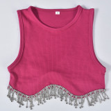 Women's sexy waist revealing fashion diamond chain tassel vest