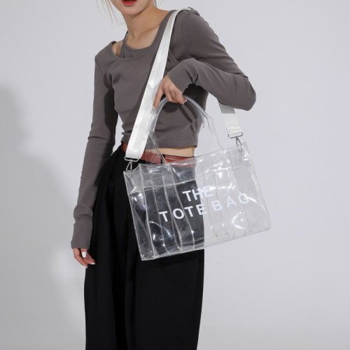Fashionable One Shoulder Women's Bag Transparent Large Capacity PVC Jelly Bag Cross border Handheld Crossbody Tote Bag