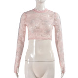 Hot selling lace rose perspective sexy T-shirt for women