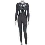 Mesh splicing hanging neck slimming and hip lifting fashionable jumpsuit