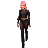 Women's fashion casual sexy hollow out round neck two-piece set