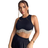 Women's sexy waist revealing fashion diamond chain tassel vest