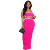 Women's camisole skirt, striped vest, slit long skirt, casual and sexy two-piece set skirt