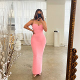 New Pink Slim Tight Bandage Skirt with High Elastic Wrap Hip Length Dress