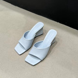 New style square toe minimalist slippers, sponge cake sole high heels, straight line slippers for women's outerwear fashion shoes