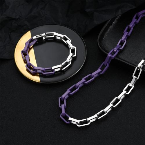 Stainless steel jewelry baked paint splicing Cuban chain thick necklace niche high-end light luxury titanium steel necklace hip-hop man