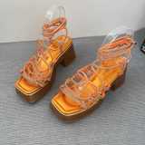 Large size increased thick sole sandals with a stylish rhinestone strap casual women's Roman sandals