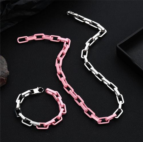 Stainless steel jewelry baked paint splicing Cuban chain thick necklace niche high-end light luxury titanium steel necklace hip-hop man
