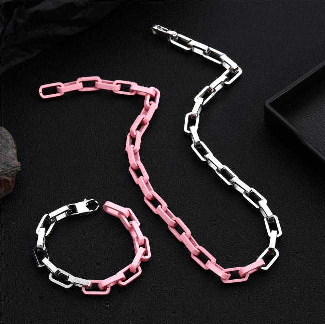 Stainless steel jewelry baked paint splicing Cuban chain thick necklace niche high-end light luxury titanium steel necklace hip-hop man