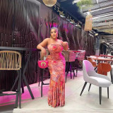 Off shoulder strapless strapless buttocks long skirt with open back strap slim fit fishtail dress