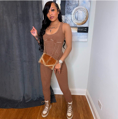 New High Waist Tight Thread Sleeveless Casual Sports jumpsuit