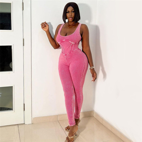 New High Waist Tight Thread Sleeveless Casual Sports jumpsuit