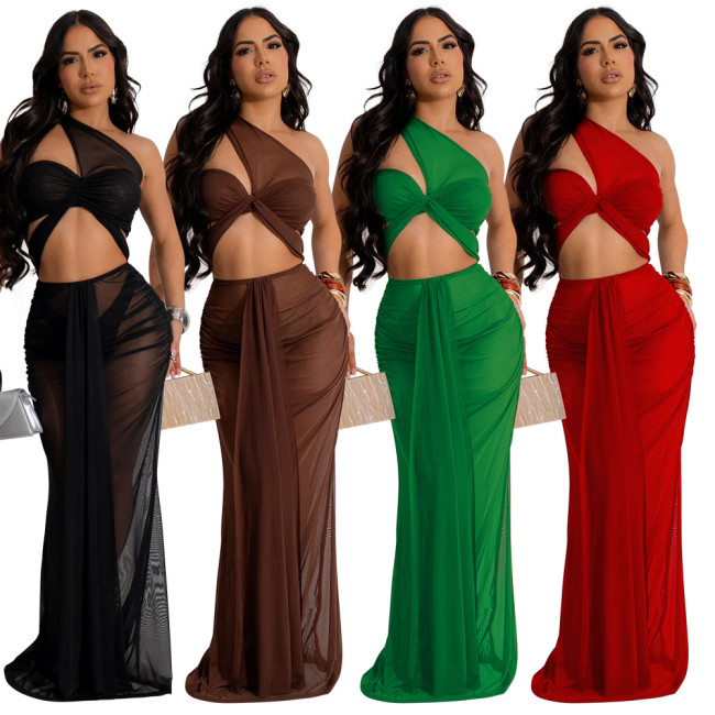 New Fashion Sexy Perspective Irregular Dress with Underwear