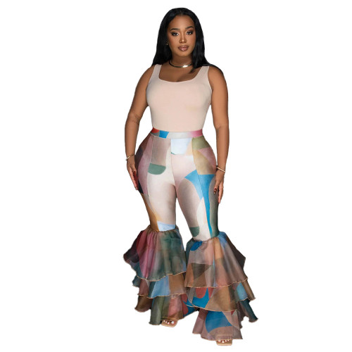 Hot selling items Tie dye printingFlared pants Ruffled pants