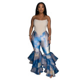 Hot selling items Tie dye printingFlared pants Ruffled pants
