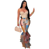Hot selling items Tie dye printingFlared pants Ruffled pants
