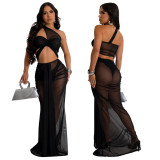 New Fashion Sexy Perspective Irregular Dress with Underwear