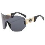 European and American large frame fashionable sunglasses, women's sports and cycling windproof one-piece sunglasses, trendy men's sunshades