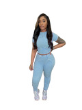 Hot selling women's clothing, washed and worn-out threaded short sleeved pants set