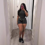 New women's casual washed jumpsuit shorts set