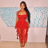 Solid color tassel hanging neck and buttocks wrapped dress for women's fashion dress