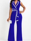 Women's new fashionable V-neck, elegant and elegant sleeveless jumpsuit, wide leg pants