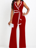 Women's new fashionable V-neck, elegant and elegant sleeveless jumpsuit, wide leg pants