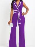 Women's new fashionable V-neck, elegant and elegant sleeveless jumpsuit, wide leg pants
