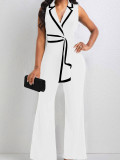 Women's new fashionable V-neck, elegant and elegant sleeveless jumpsuit, wide leg pants