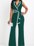 Women's new fashionable V-neck, elegant and elegant sleeveless jumpsuit, wide leg pants