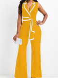 Women's new fashionable V-neck, elegant and elegant sleeveless jumpsuit, wide leg pants