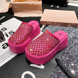 Women's Summer Outwear Thick Sole Slope Heel Slippers Water Diamond Fashion Beach Sandals Support