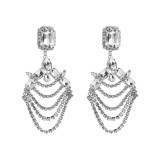 Long multi-layer full diamond silver needle earrings with luxurious and beautiful temperament, banquet and dance earrings