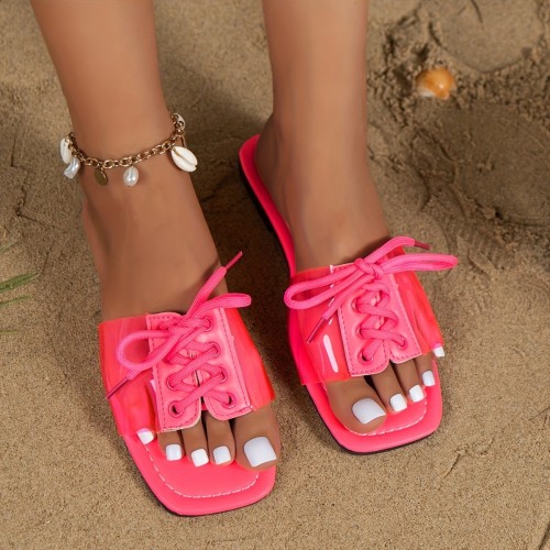 Square toed flat bottomed sandals for women's shoes with knots, straight line slippers, beach sandals
