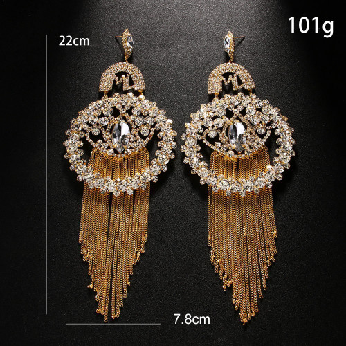 Fashionable tassel long earrings with exaggerated personality, oversized earrings for European and American banquets