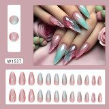 Wearing armor, detachable fake nails, nail patches, medium length almond nails, gradient cat's eye nail patches, 24 pieces