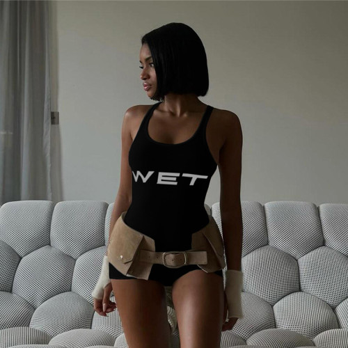 Summer New Fashion and Sexy Backless Solid Color Strap Sports Tight jumpsuit