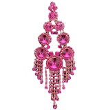 Fashionable geometric rhinestone tassel earrings with exaggerated personality
