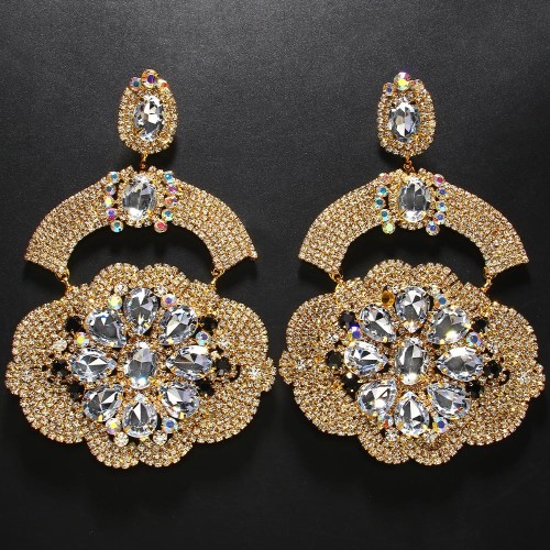 Fashionable full diamond earrings with retro floral rhinestone earrings