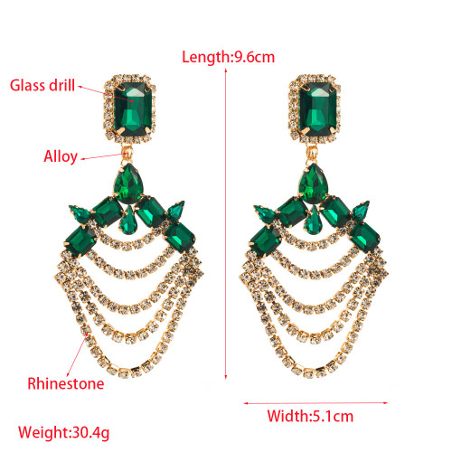 Long multi-layer full diamond silver needle earrings with luxurious and beautiful temperament, banquet and dance earrings